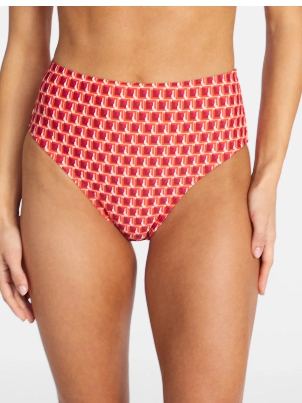 High-Waist Red Geo Print Swim Bottoms